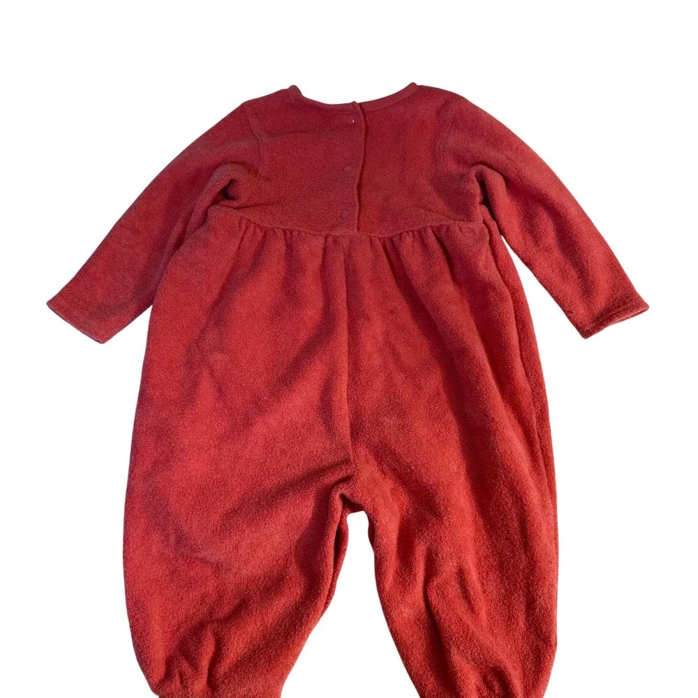 Vintage Y2K Carters Girls Fleece Coral Jumpsuit Floral Heart embroidered 12-18m